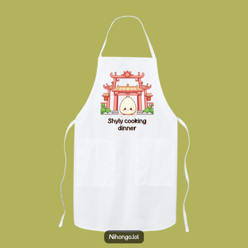 Funny Onigiri Temple Apron - Hilarious Shy Rice Ball Kitchenwear