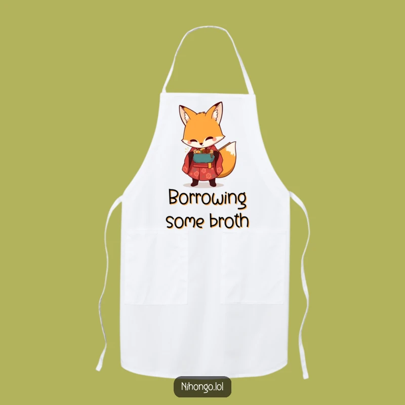 Funny Ramen Fox Apron: Chef Kimono Fox Stealing Noodles, Kitchen Funny Gift!