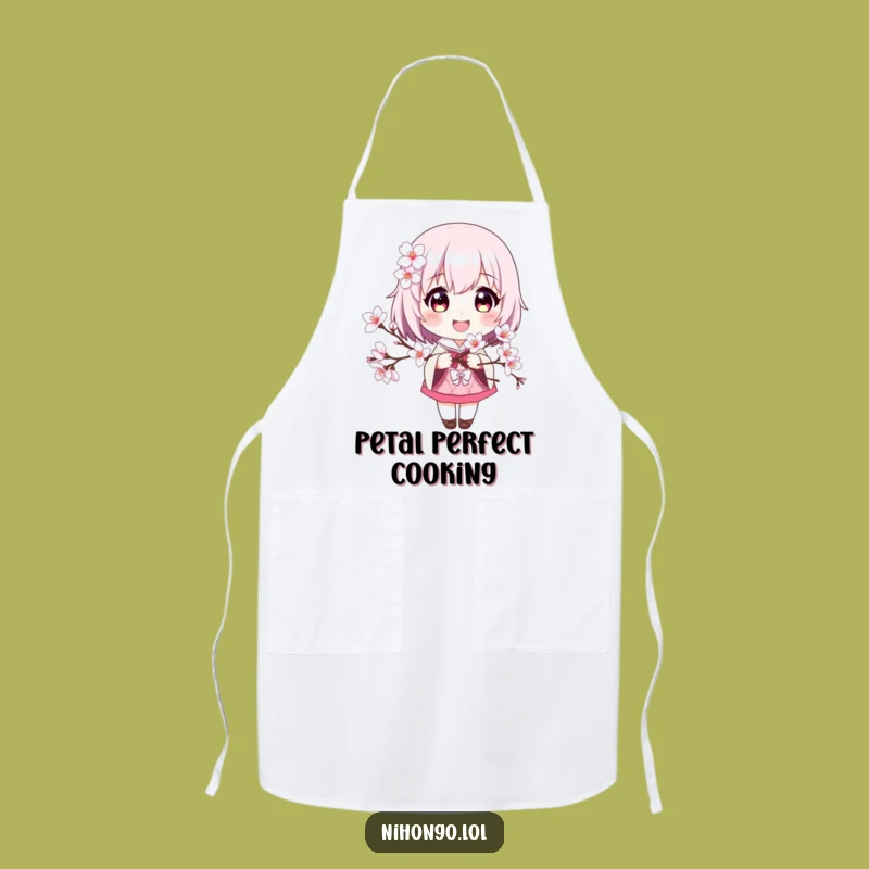 Funny Cherry Blossom Apron: Smiling Chef Character for Kitchen Fun Gift