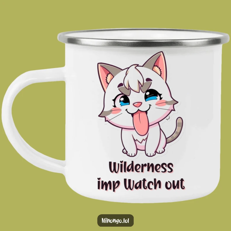 Funny Mischievous Cat Camping Mug: Tongue Out Adventure, Your Playful Funny Gift