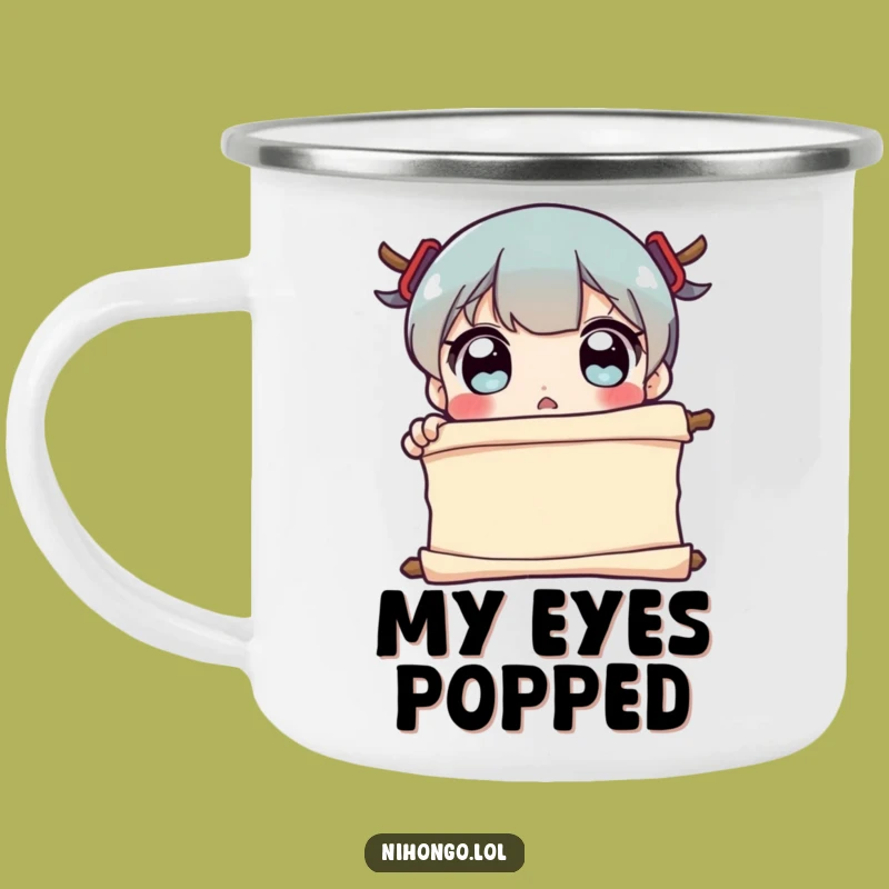 Funny Surprised Character Camping Mug - Shocking Scroll Enamel Cup for Outdoors