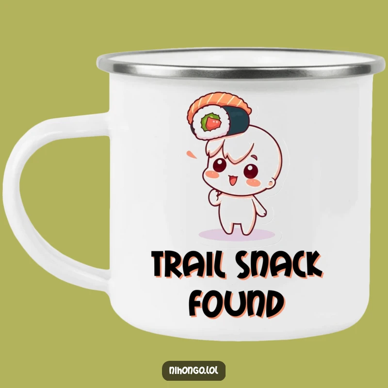 Funny Sushi Curious Character Camping Mug - Rugged Foodie Fun, Perfect Funny Gift