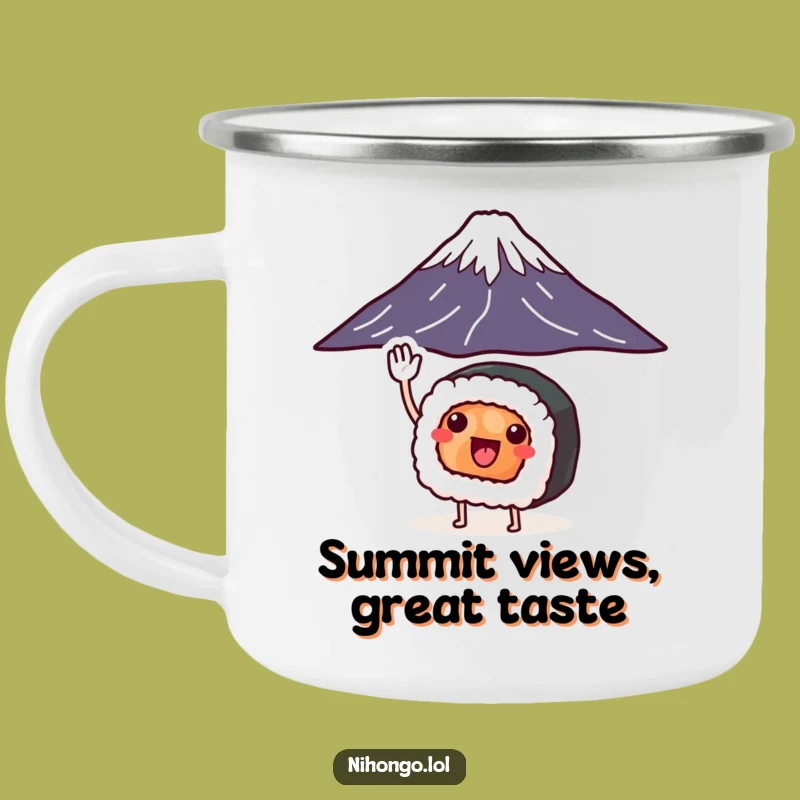 Funny Sushi Mount Fuji Camping Mug: Hilarious Japanese Drinkware for Outdoor Feasts