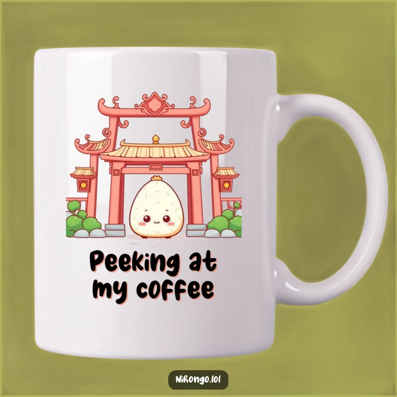 Funny Onigiri Temple Mug - Shy Rice Ball Adventure Gift for Culture Lovers
