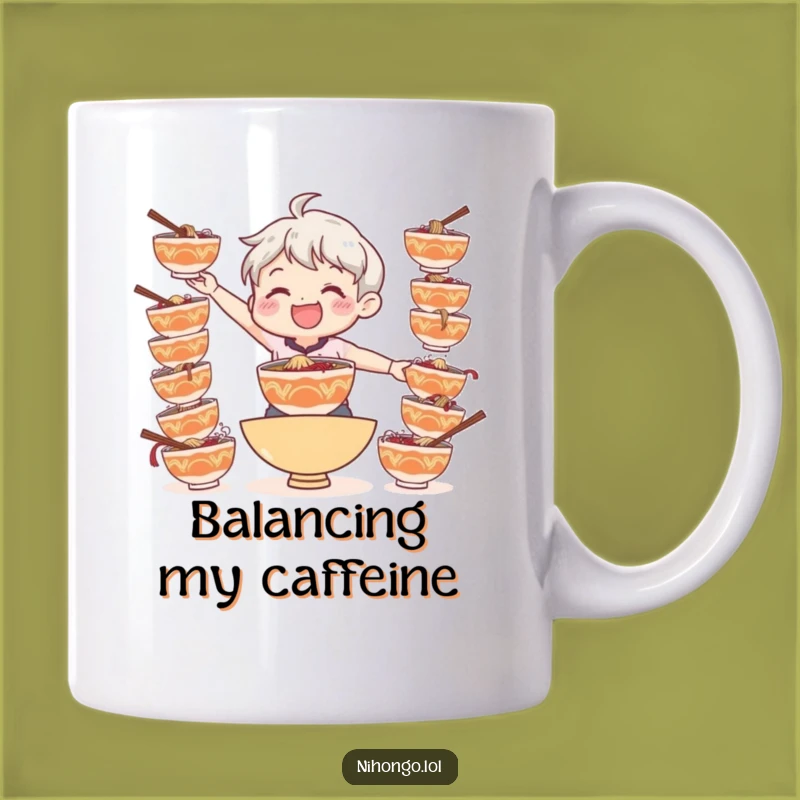 Funny Ramen Balance Mug: Hilarious Character Design for a Comical Gift