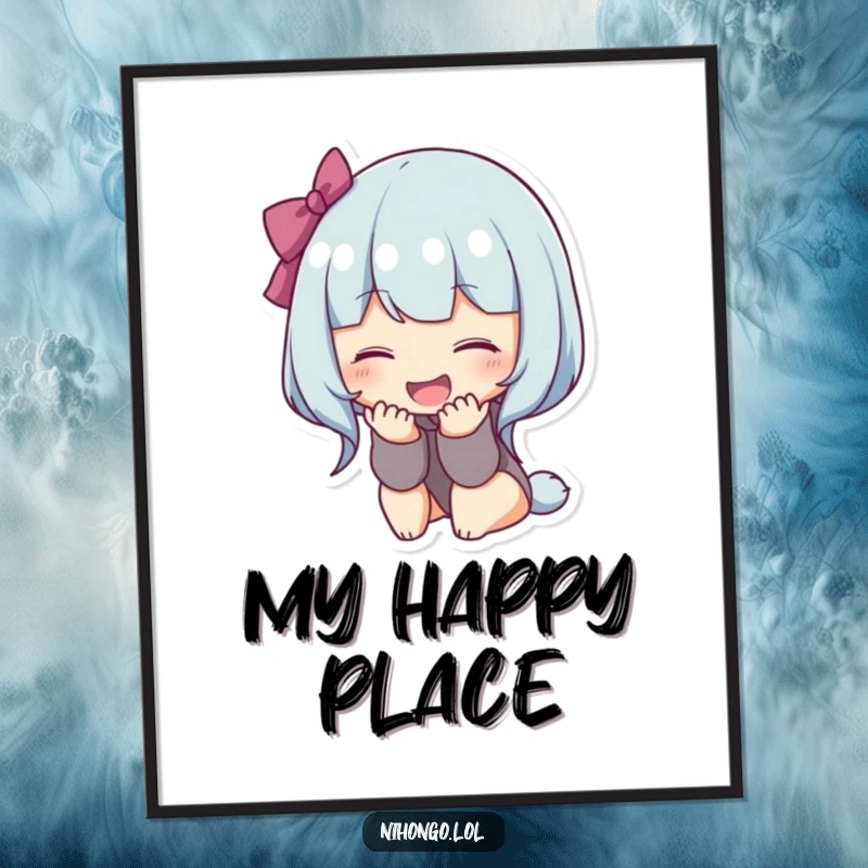 Funny bowing character digital art print, a downloadable image of a figure bowing deeply with a happy smile, perfect for inspiring joy.