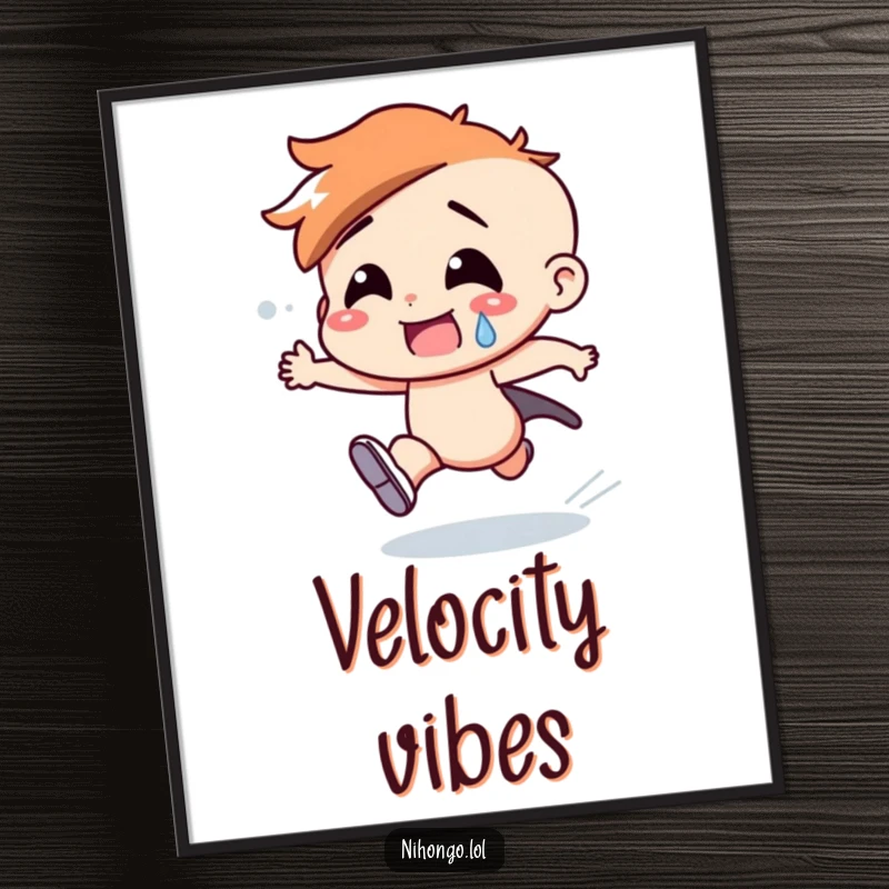 Funny digital art print of a character in a frantic, sweaty sprint, capturing the essence of extreme haste with humor.