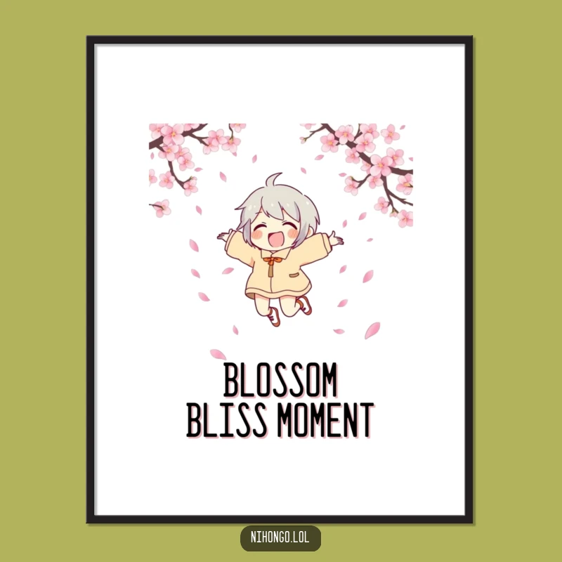 Funny Joyful Character Digital Art Print - Instant Download of Exuberant Cherry Blossom Joy