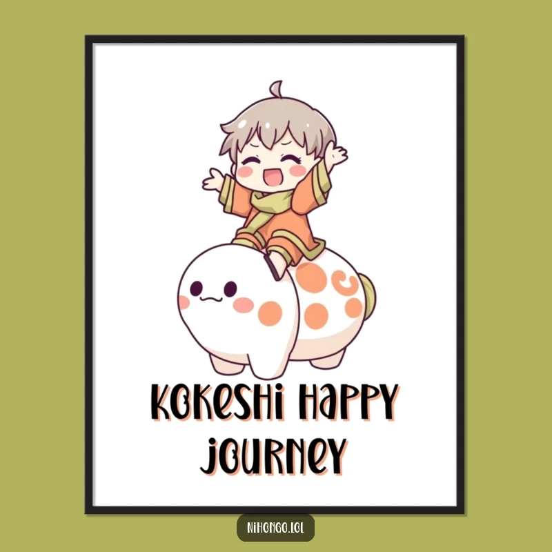 Funny Kokeshi Doll Digital Art Print - Joyful Whimsy for Your Walls