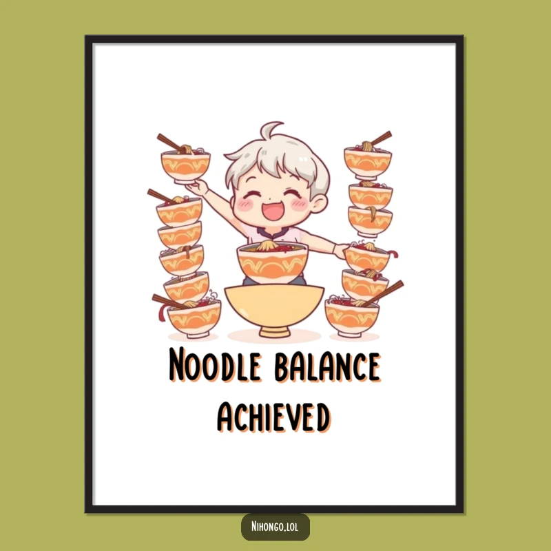 Funny Ramen Balance Digital Art: High-Quality Hilarious Print for Foodie Decor