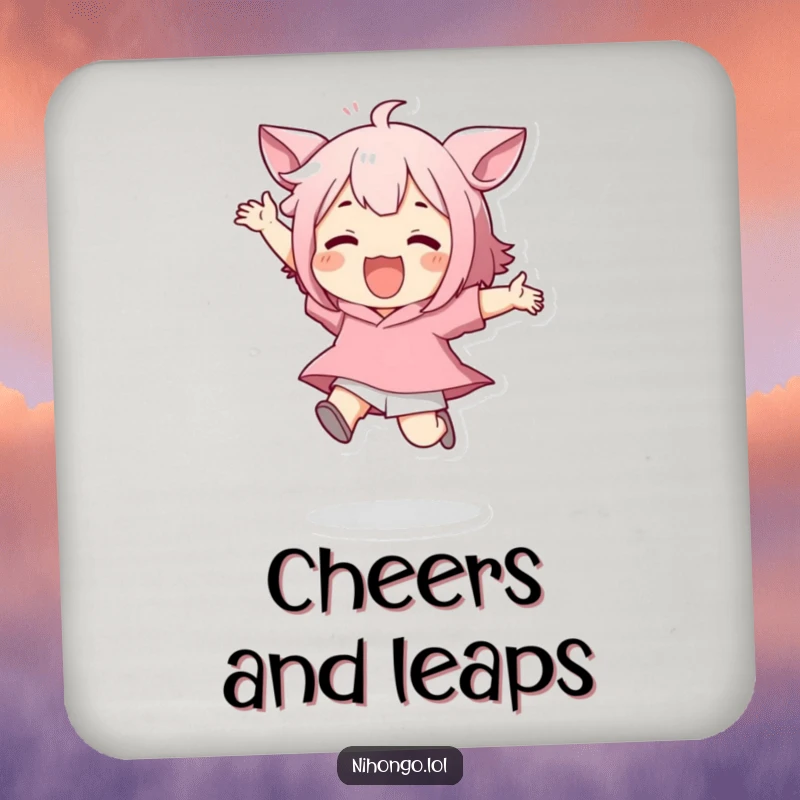 Funny coaster featuring a character performing a playful jump, bringing a sense of dynamic energy and protecting surfaces from spills.