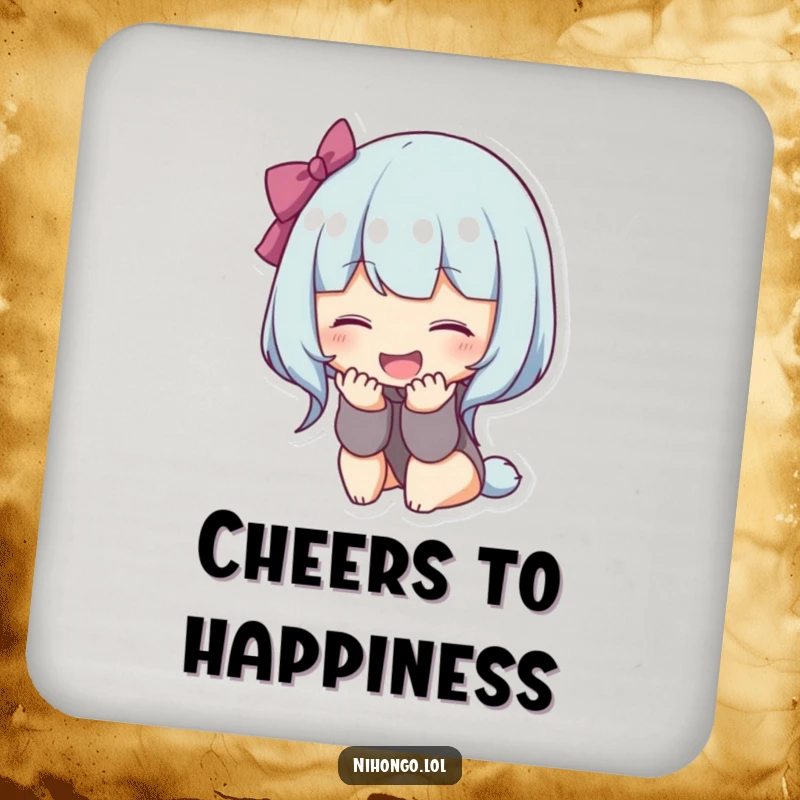 Funny bowing character coasters, drink coasters featuring a figure bowing deeply with a happy smile, adding cheerful politeness to surfaces.