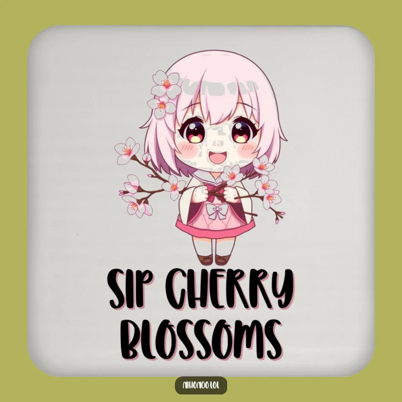 Funny Cherry Blossom Drink Coaster: Smiling Character Table Protection Gift
