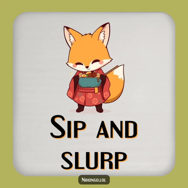Funny Ramen Fox Coaster Set: Kimono Fox Protects Surfaces, Stylish Funny Gift!