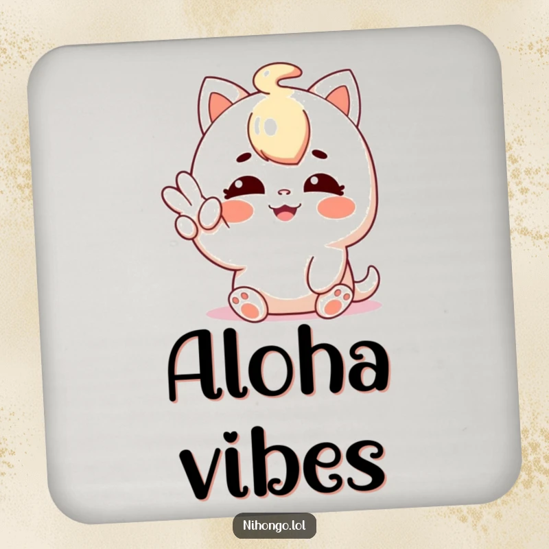 Funny drink coaster showing a character happily making a shaka sign, protecting surfaces with relaxed and happy style.