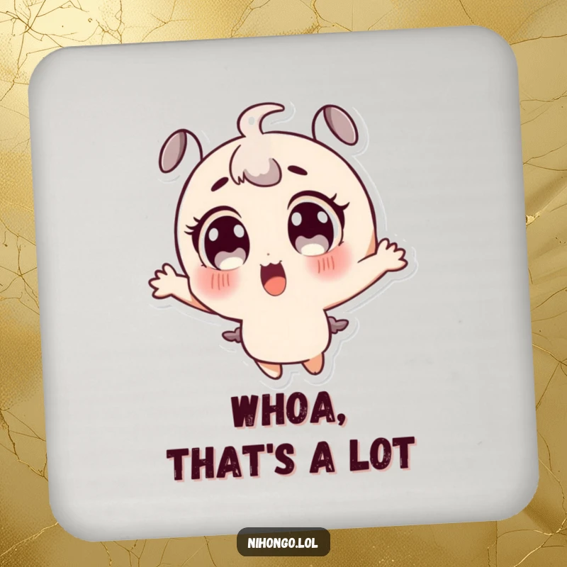 Funny drink coaster with a surprised character, huge eyes, leaping with delight, protecting surfaces in style.