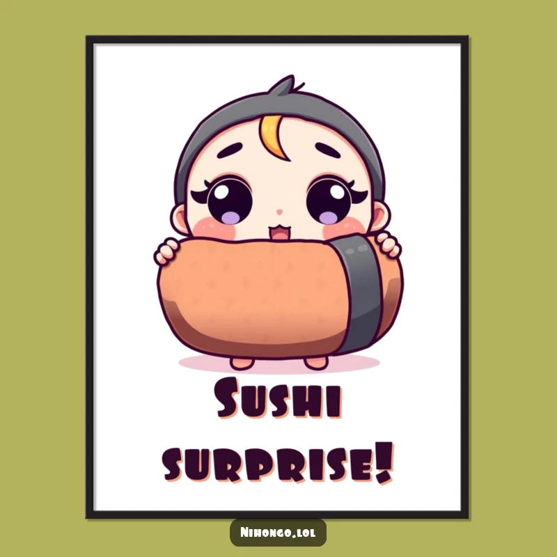 Funny Sushi Surprise Poster: Bring Big Appetite Humor to Your Walls!