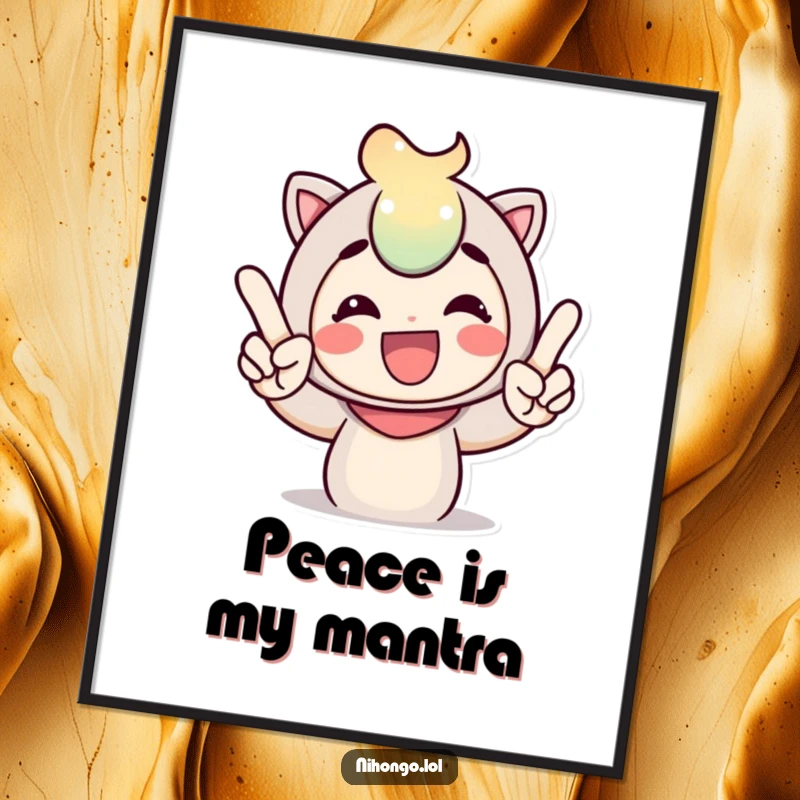 Funny poster art of a vibrant, cheerful character enthusiastically making a peace sign with detailed, expressive fingers, creating a happy atmosphere.