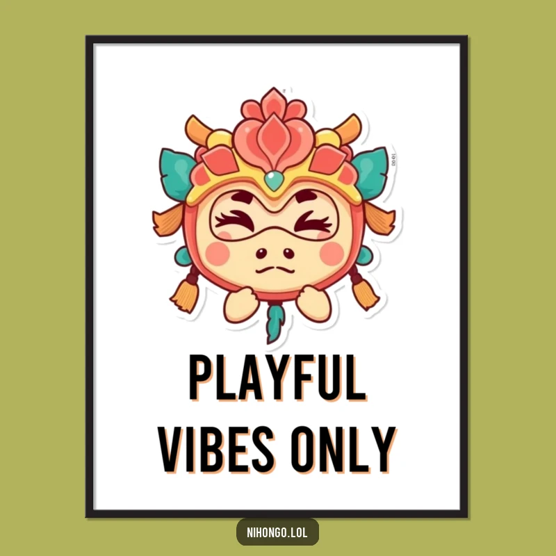 Funny Festival Mask Wink Poster: Playful Character Art, Chic Funny Gift