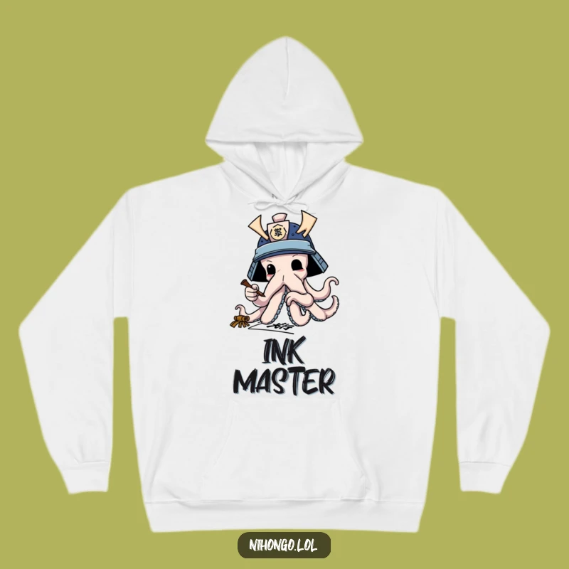 Cozy Funny Octopus Samurai Hoodie: Calligraphy Warrior, Perfect Humorous Gift