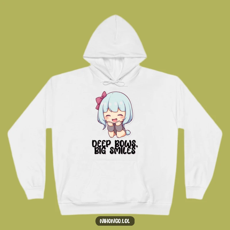 Cozy Funny Bowing Character Hoodie: Warmth Meets Grateful Cheer