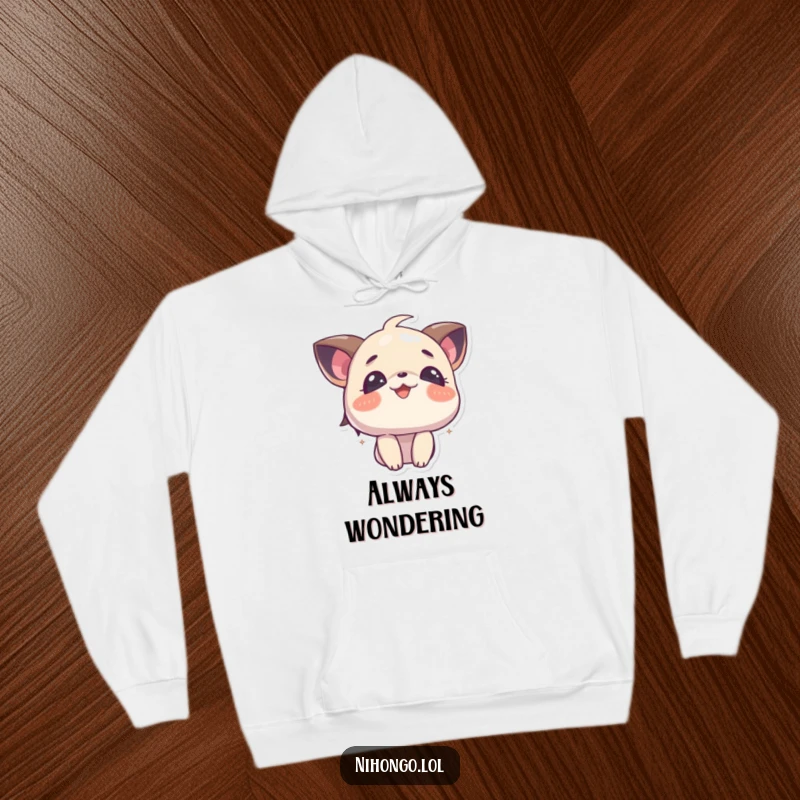Funny Curious Hoodie: Warm hoodie featuring a happy character looking up with curious and joyful eyes, perfect for comfort.