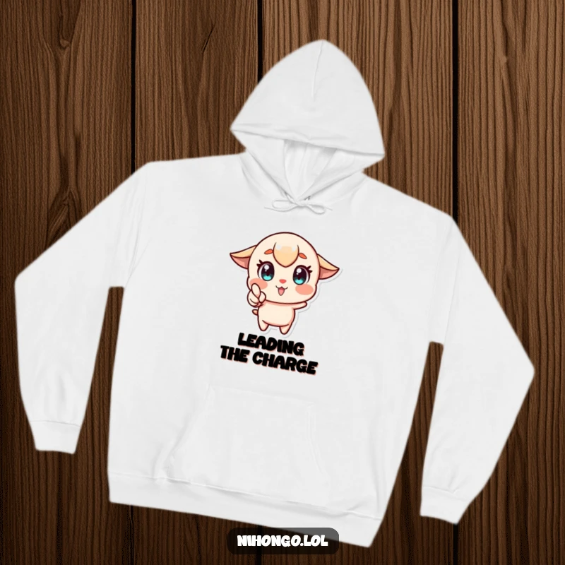 Funny hoodie featuring a stylized character with wide eyes, pointing forward enthusiastically, offering warmth and a dose of motivation.