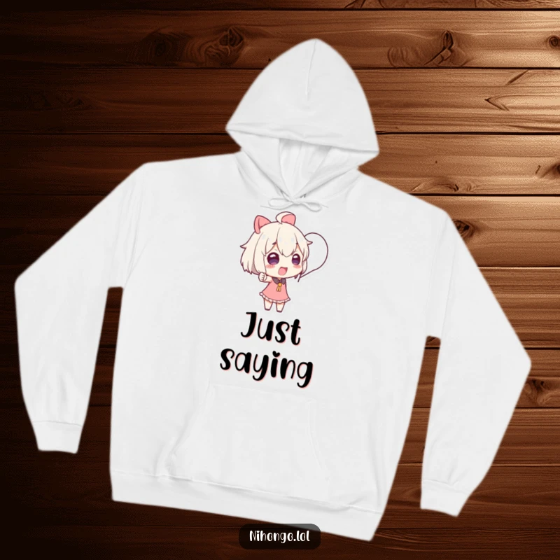 Funny Hoodie with a cartoon character dramatically pointing at a speech bubble, symbolizing unspoken thoughts or a funny observation, cozy and stylish.
