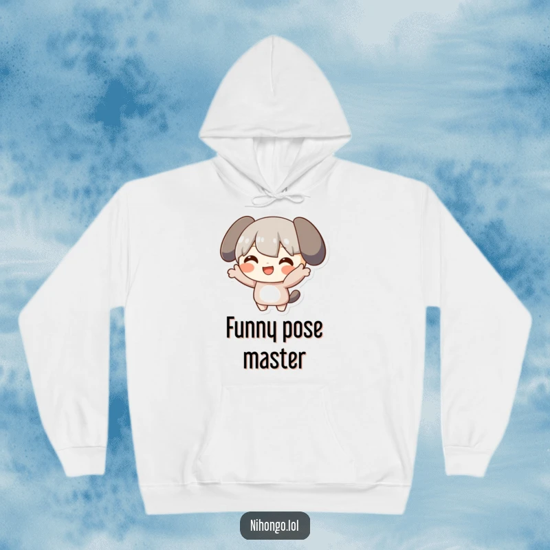 Funny Posing Hoodie: Warm hoodie featuring a happy character striking a funny and memorable pose, perfect for comfort and style.