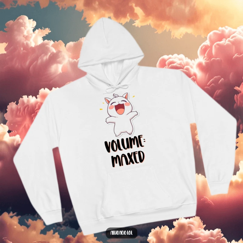 Funny hoodie featuring a happy cartoon character joyfully shouting outwards, a symbol of unrestrained excitement and a cool vibe.