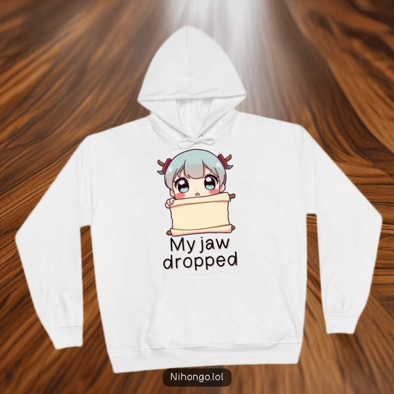 Funny Hoodie featuring a character with wide, shocked eyes fixated on a scroll, embodying humorous surprise and disbelief in a cozy design.