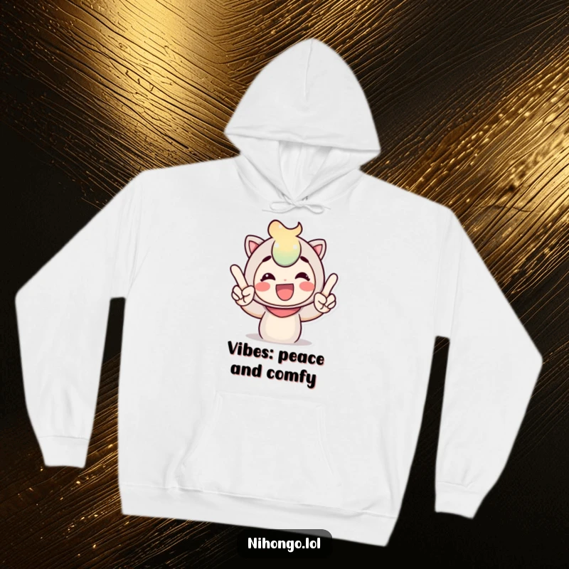 Funny hoodie featuring a delightful character giving a clear peace sign with expressive fingers, perfect for staying cozy and spreading happy vibes.