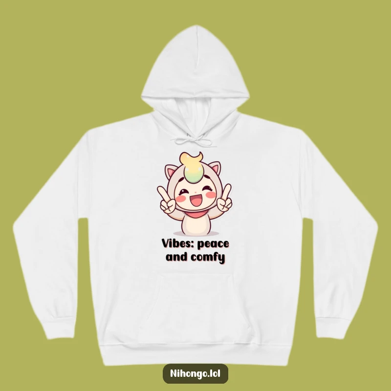 Cozy Funny Peace Sign Hoodie: Cheerful Character Spreading Joy and Warmth