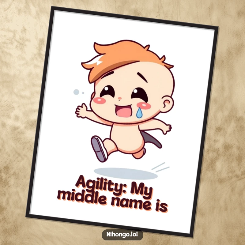 Funny Free Printable Wall Art: A character running very fast with sweat drops, capturing motion and humor.