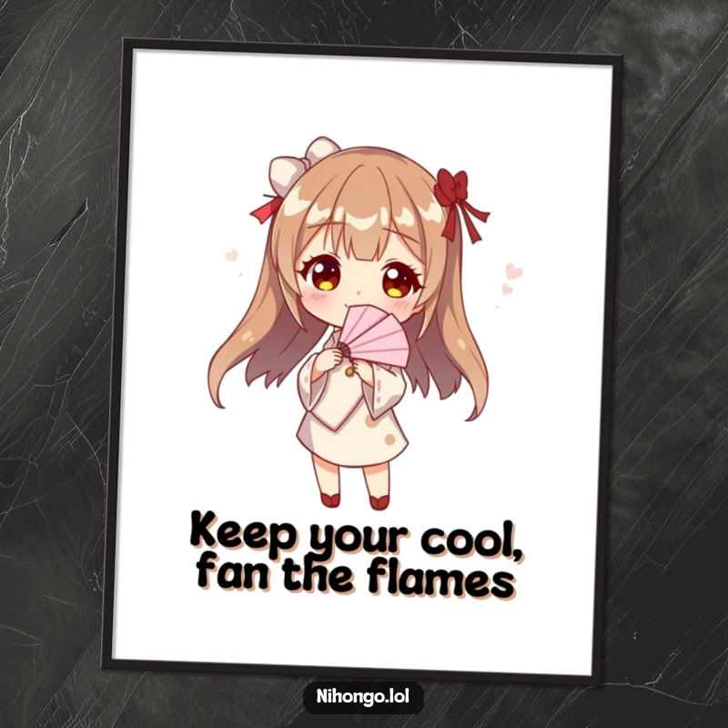 Funny Free Printable Wall Art: A character strikes a fashionable pose, holding a decorative paper fan for stylish decor.