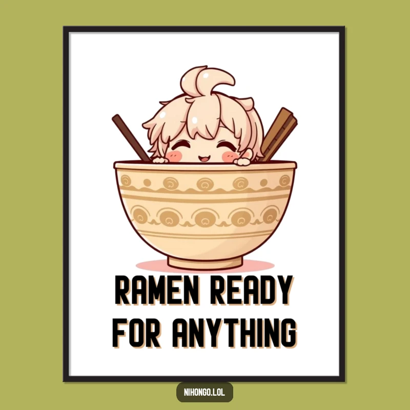 Funny Free Printable Wall Art: Ramen Peek Character, Quirky Downloadable Art