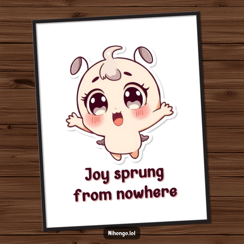 Funny Free Printable Wall Art: A character with large, surprised eyes, captured mid-jump in a moment of pure delight.