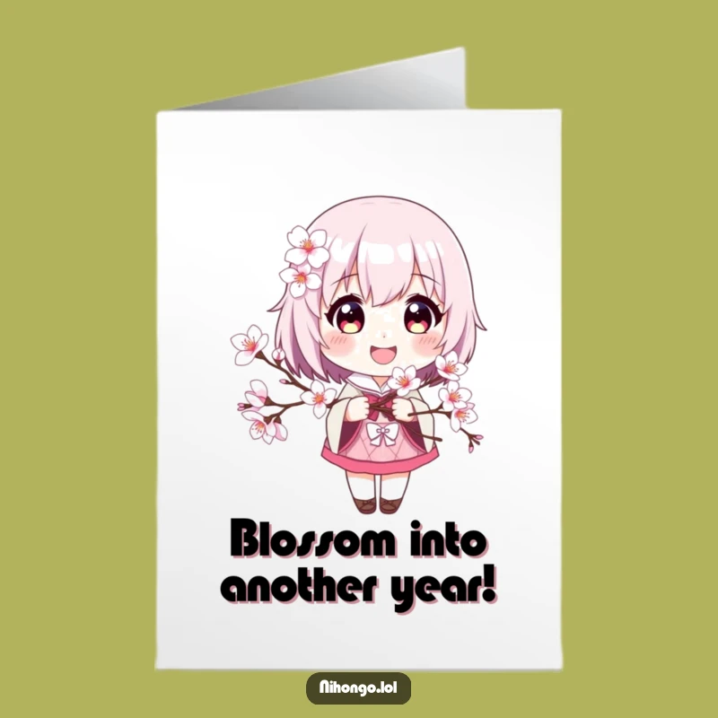 Free Printable Cherry Blossom Smile Birthday Card: Funny Downloadable Gift for Her