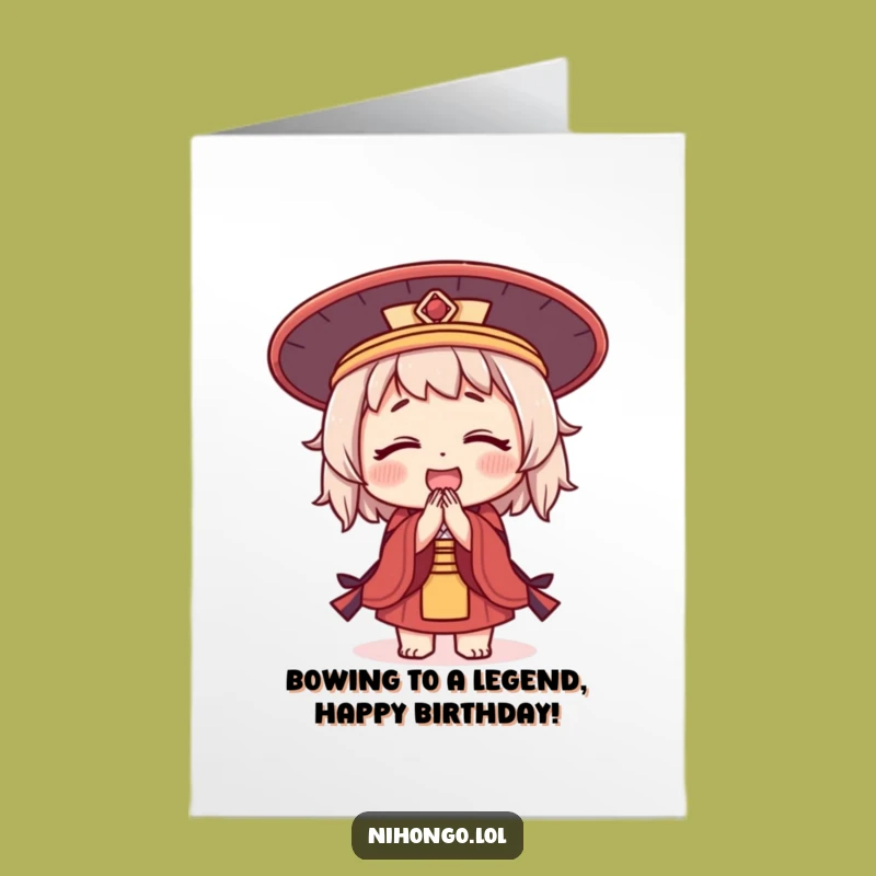 Free Printable Birthday Card: Bowing Character's Joyful Greeting - Funny Downloadable Gift