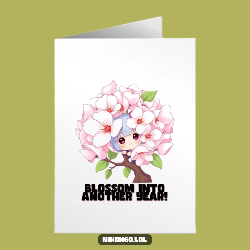 Free Printable Cherry Blossom Peek Birthday Card: Funny Surprise Downloadable Greeting for Nature Lovers
