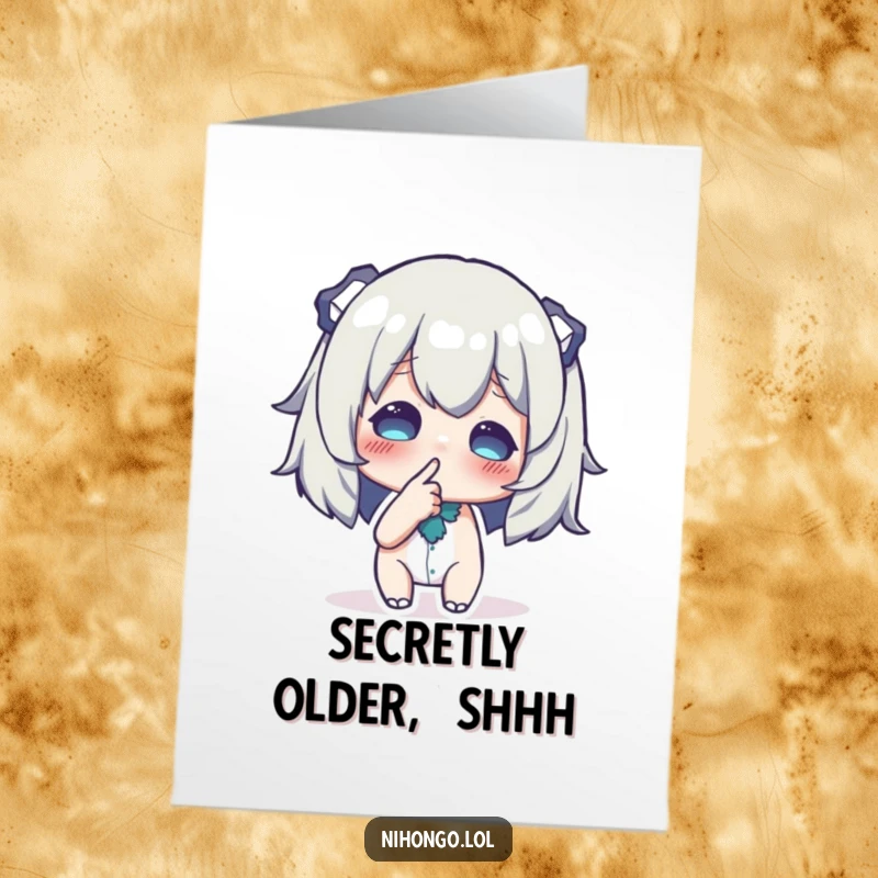 Funny Free Printable Birthday Card: A character whispering conspiratorially with a finger to lips, sharing a secret.