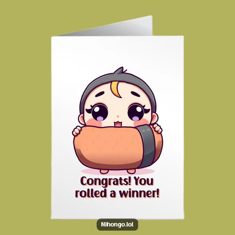 Free Printable Congrats Card: Surprised Character Giant Sushi Funny Gift