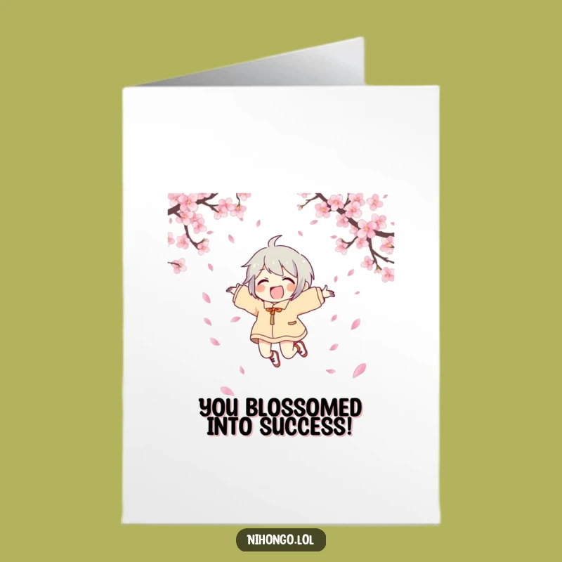 Free Printable Congrats Card: Joyful Leaper Celebrates Success, Cherry Blossom Greeting