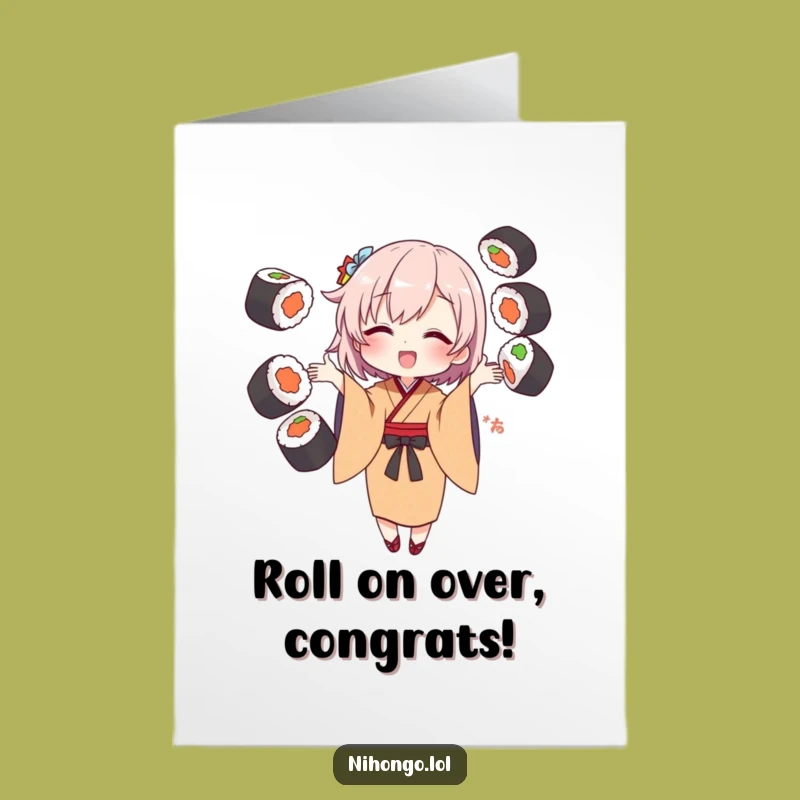 Free Printable Congrats Card: Kimono Sushi Juggling Achievement, Downloadable Gift!