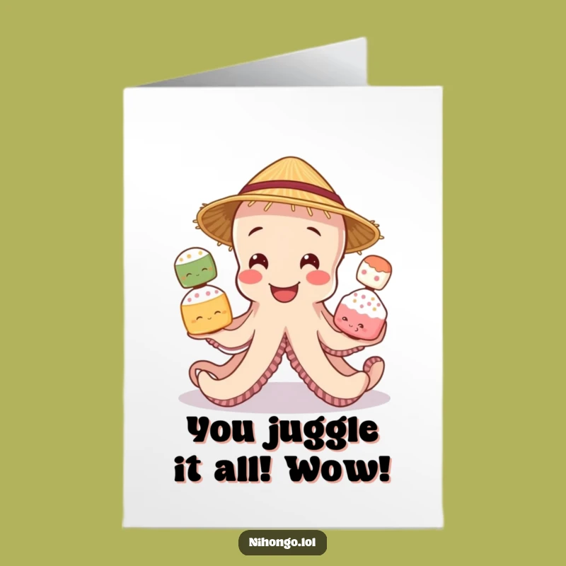 Free Printable Congratulations Card: Octopus Mochi Master, Downloadable Humorous Gift