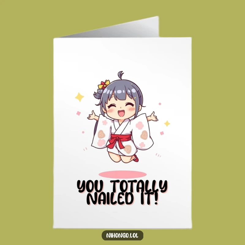 Free Printable Kimono Congrats Card: Joyful Jump for Your Big Win Downloadable