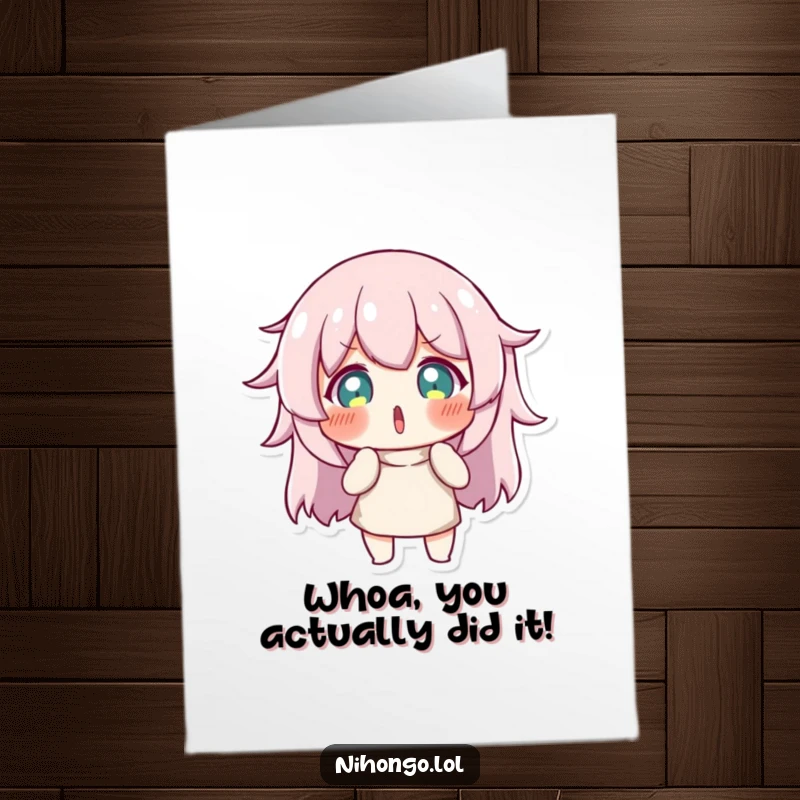 Funny Free Printable Congratulations Card: A character frozen mid-gasp, eyes wide with comical surprise and shock.