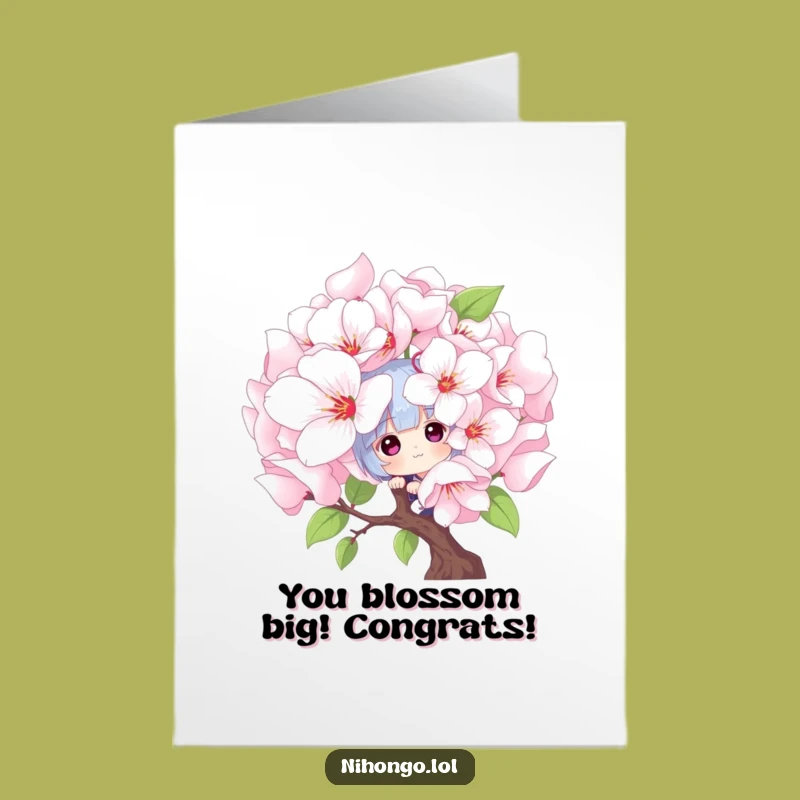 Free Printable Cherry Blossom Peek Congrats Card: Funny Surprise Downloadable Greeting for New Beginnings