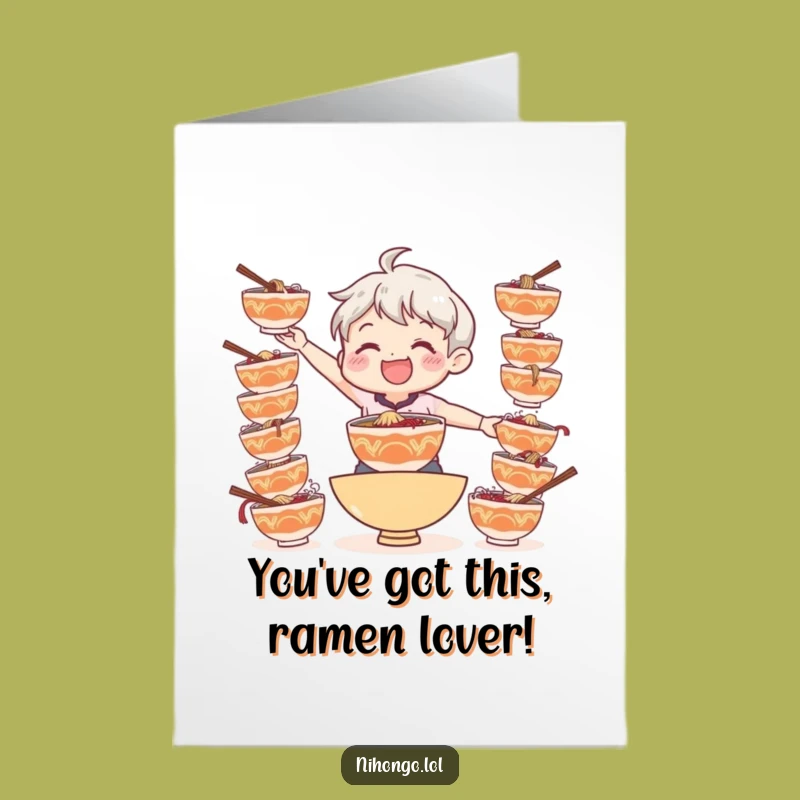 Free Printable Congrats Card: Ramen Balance Character, Humorous Downloadable Gift