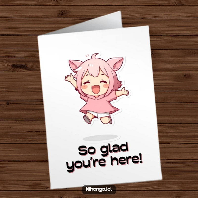Funny Free Printable Thank You Card: Character captured mid-jump, conveying immense thanks with playful energy.